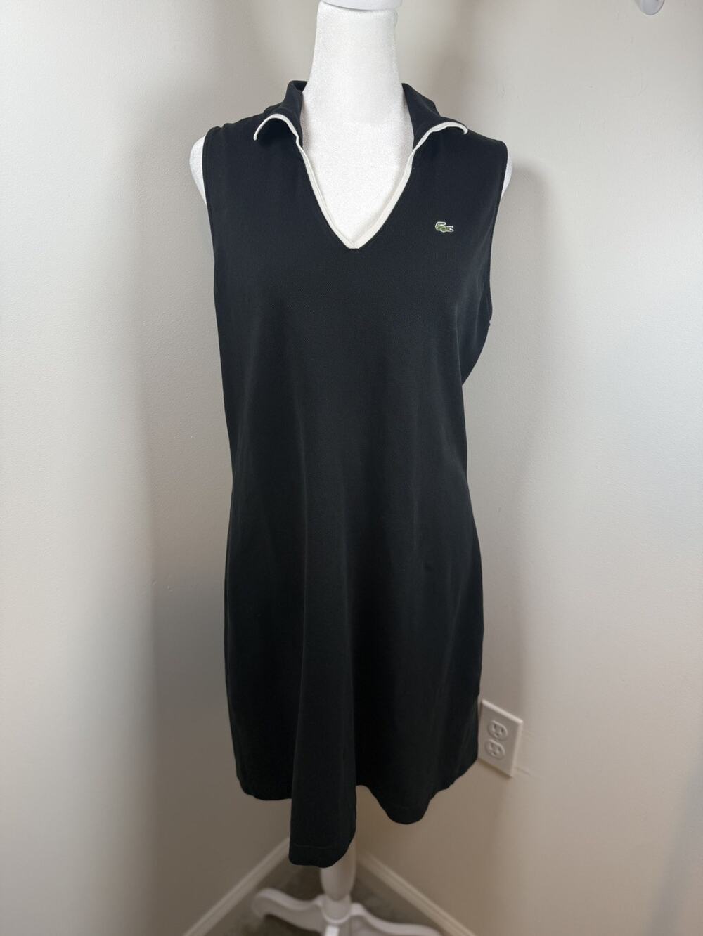 Lacoste Women's Black Cotton Sleeveless Polo Tennis Dress size 42 Preppy Active